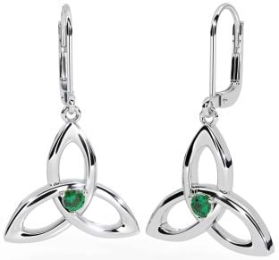 Emerald White Gold Celtic Trinity Knot Dangle Earrings