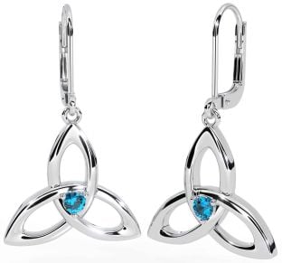 Topaz White Gold Celtic Trinity Knot Dangle Earrings