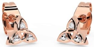 Diamond Rose Gold Silver Celtic Trinity Knot Stud Earrings