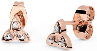 Diamond Rose Gold Silver Celtic Trinity Knot Stud Earrings