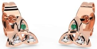 Emerald Rose Gold Silver Celtic Trinity Knot Stud Earrings