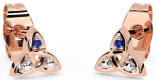 Sapphire Rose Gold Silver Celtic Trinity Knot Stud Earrings