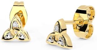 Diamond Gold Silver Celtic Trinity Knot Stud Earrings