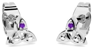 Amethyst Silver Celtic Trinity Knot Stud Earrings