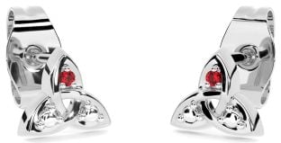 Ruby Silver Celtic Trinity Knot Stud Earrings