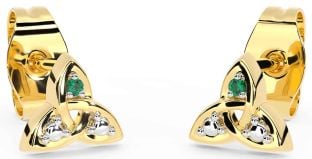 Emerald Gold Celtic Trinity Knot Stud Earrings