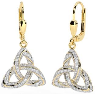 Diamond Gold Silver Celtic Trinity Knot Dangle Earrings