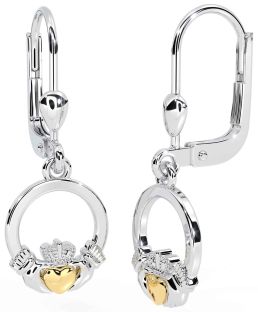 Gold Silver Claddagh Dangle Earrings
