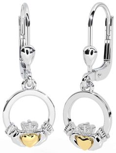 Gold Silver Claddagh Dangle Earrings