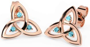 Aquamarine Rose Gold Silver Celtic Trinity Knot Stud Earrings