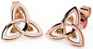 Citrine Rose Gold Silver Celtic Trinity Knot Stud Earrings