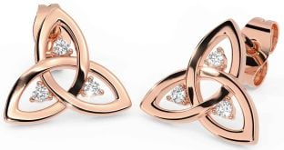 Diamond Rose Gold Silver Celtic Trinity Knot Stud Earrings