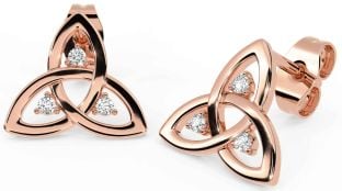 Diamond Rose Gold Silver Celtic Trinity Knot Stud Earrings