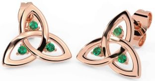 Emerald Rose Gold Silver Celtic Trinity Knot Stud Earrings