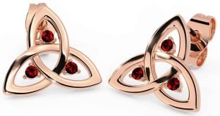 Garnet Rose Gold Silver Celtic Trinity Knot Stud Earrings