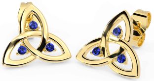 Sapphire Gold Silver Celtic Trinity Knot Stud Earrings