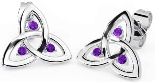 Amethyst Silver Celtic Trinity Knot Stud Earrings