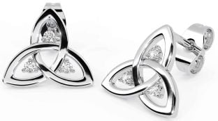 Diamond Silver Celtic Trinity Knot Stud Earrings