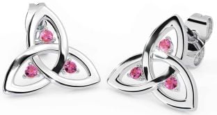 Pink Tourmaline Silver Celtic Trinity Knot Stud Earrings