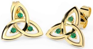 Emerald Gold Celtic Trinity Knot Stud Earrings