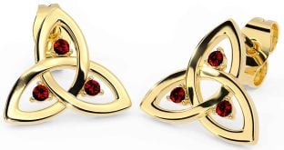 Garnet Gold Celtic Trinity Knot Stud Earrings