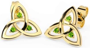 Peridot Gold Celtic Trinity Knot Stud Earrings