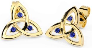 Sapphire Gold Celtic Trinity Knot Stud Earrings