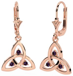 Alexandrite Rose Gold Silver Celtic Trinity Knot Dangle Earrings