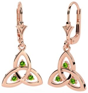 Peridot Rose Gold Silver Celtic Trinity Knot Dangle Earrings