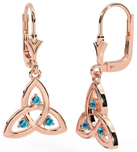 Topaz Rose Gold Silver Celtic Trinity Knot Dangle Earrings