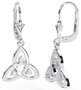 Diamond Silver Celtic Trinity Knot Dangle Earrings