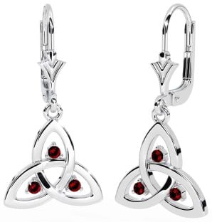 Garnet Silver Celtic Trinity Knot Dangle Earrings