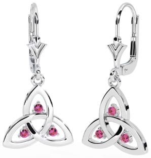 Pink Tourmaline Silver Celtic Trinity Knot Dangle Earrings