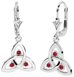 Ruby Silver Celtic Trinity Knot Dangle Earrings