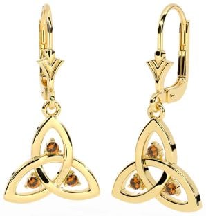 Citrine Gold Celtic Trinity Knot Dangle Earrings