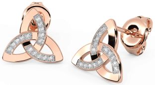 Diamond Rose Gold Silver Celtic Trinity Knot Stud Earrings