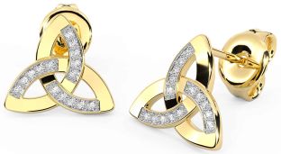 Diamond Gold Silver Celtic Trinity Knot Stud Earrings