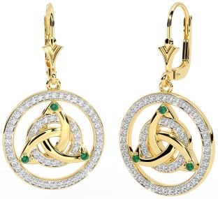 Diamond Emerald Gold Silver Celtic Trinity Knot Dangle Earrings