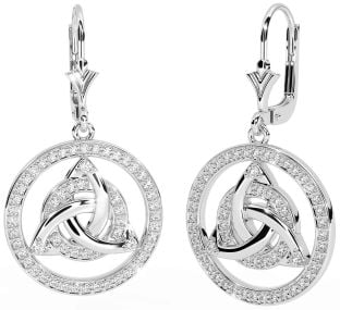 Diamond Silver Celtic Trinity Knot Dangle Earrings