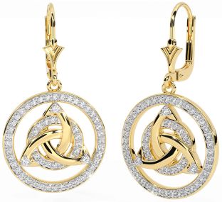 Diamond Gold Celtic Trinity Knot Dangle Earrings