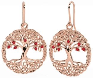 Ruby Rose Gold Celtic Tree of Life Dangle Earrings