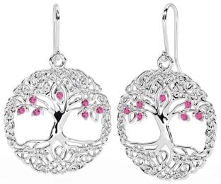 Rose Tourmalines Argent celtique Arbre de Vie Pendre Des boucles d'oreilles