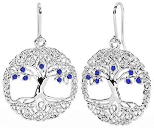 Sapphire Silver Celtic Tree of Life Dangle Earrings