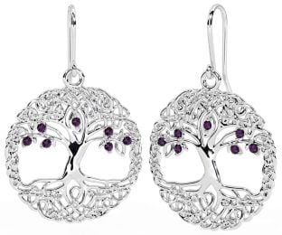 Alexandrite White Gold Celtic Tree of Life Dangle Earrings