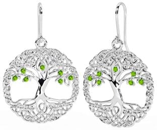 Peridot White Gold Celtic Tree of Life Dangle Earrings