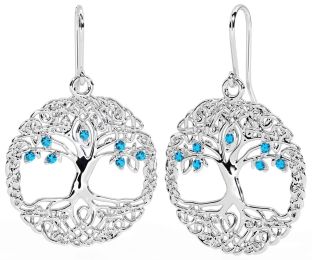 Topaz White Gold Celtic Tree of Life Dangle Earrings