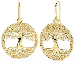 Diamond Gold Celtic Tree of Life Dangle Earrings