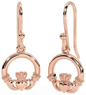 Rose Gold Silver Claddagh Dangle Earrings