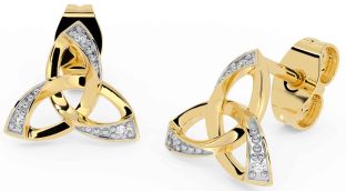 Diamond Gold Silver Celtic Trinity Knot Stud Earrings