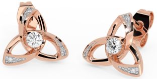 Diamond Rose Gold Silver Celtic Trinity Knot Stud Earrings